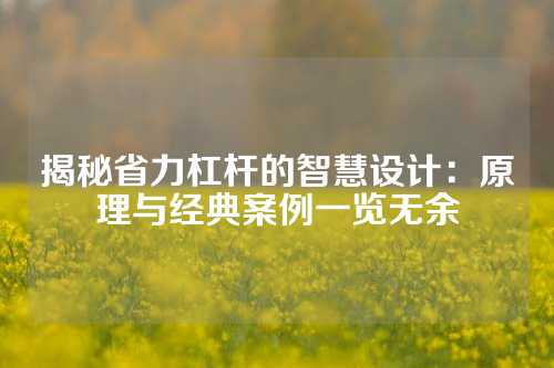 揭秘省力杠杆的智慧设计：原理与经典案例一览无余